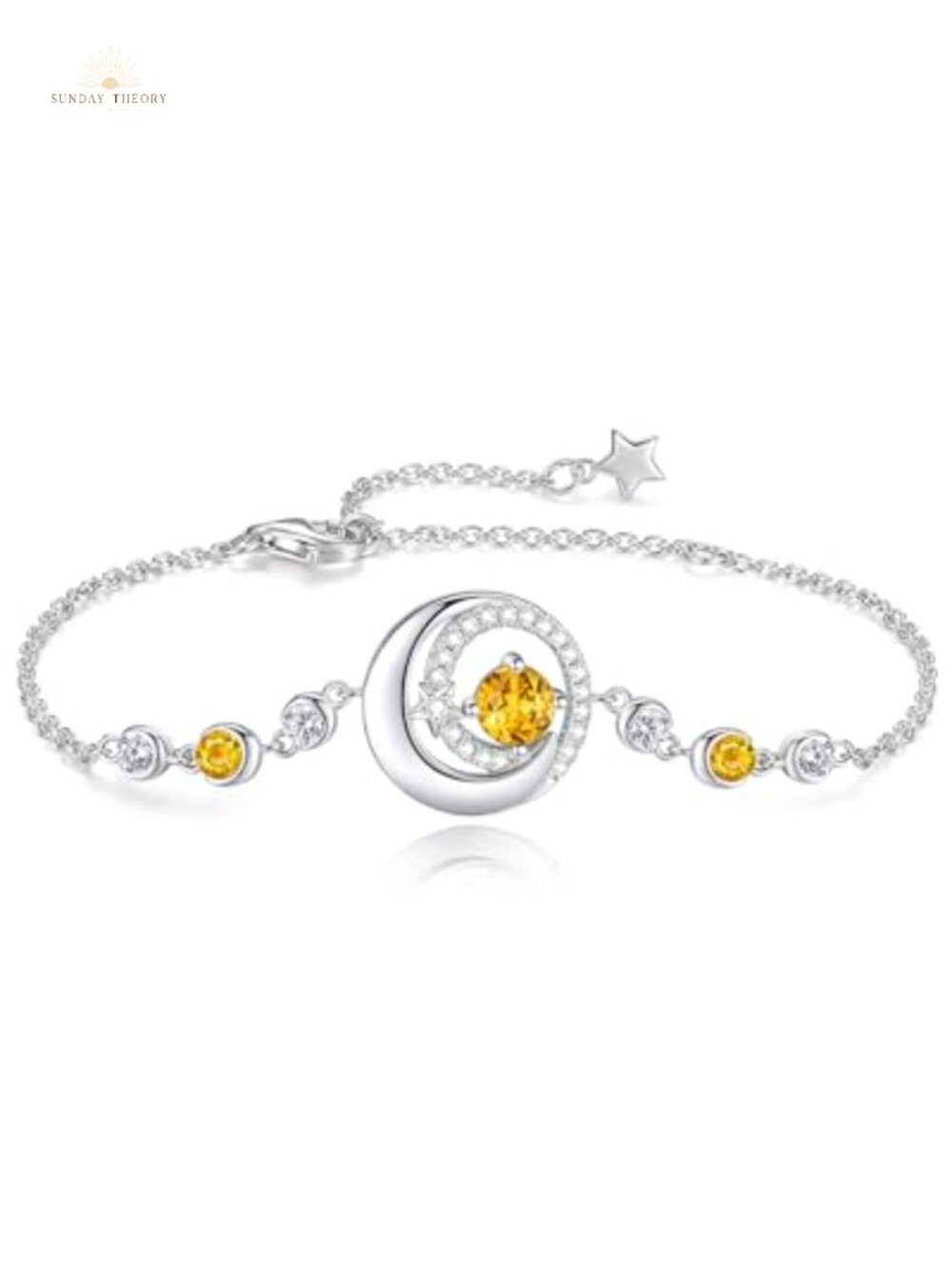 925 Sterling Silver Moon Star Birthstone Link Bracelet Women